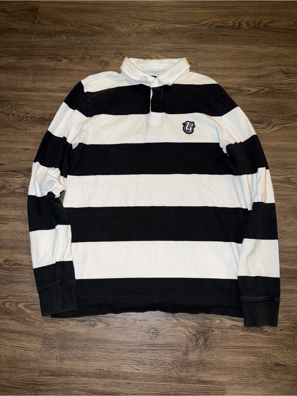 Vans Mens Size Medium Skunk Patch Striped Rugby Polo Long Sleeve Black White
